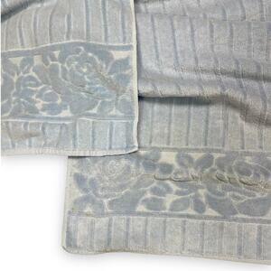 Vintage Mid Century St. Mary's | Blue Sculpted Floral Cotton Bath Hair Towel Set
